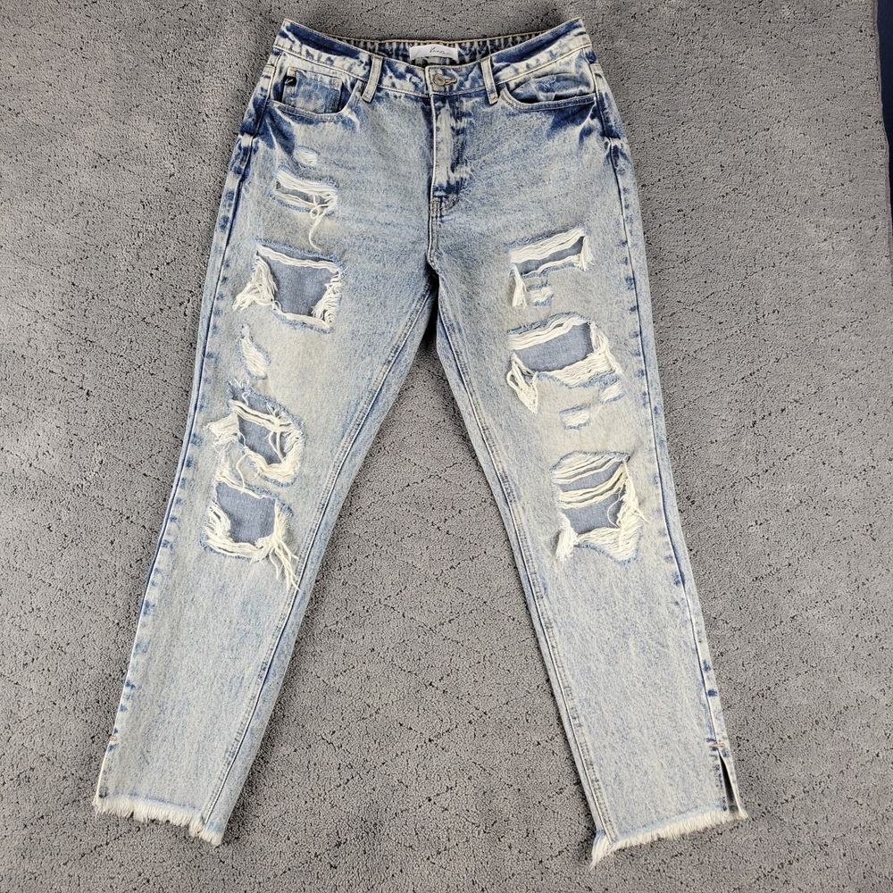 KanCan Jeans Womens 9 Blue Ankle Distressed Faded Raw Hem High Rise Denim